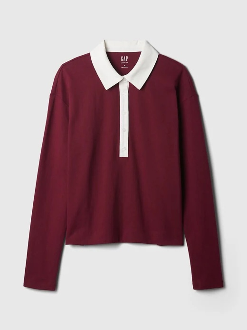 NWT Gap TALL Medium Cropped Rugby Polo Long Sleeve Shirt in Red Delicious
